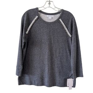 NWT Liz Clairborne Grey Sweatshirt Top Rhinestones Size Medium